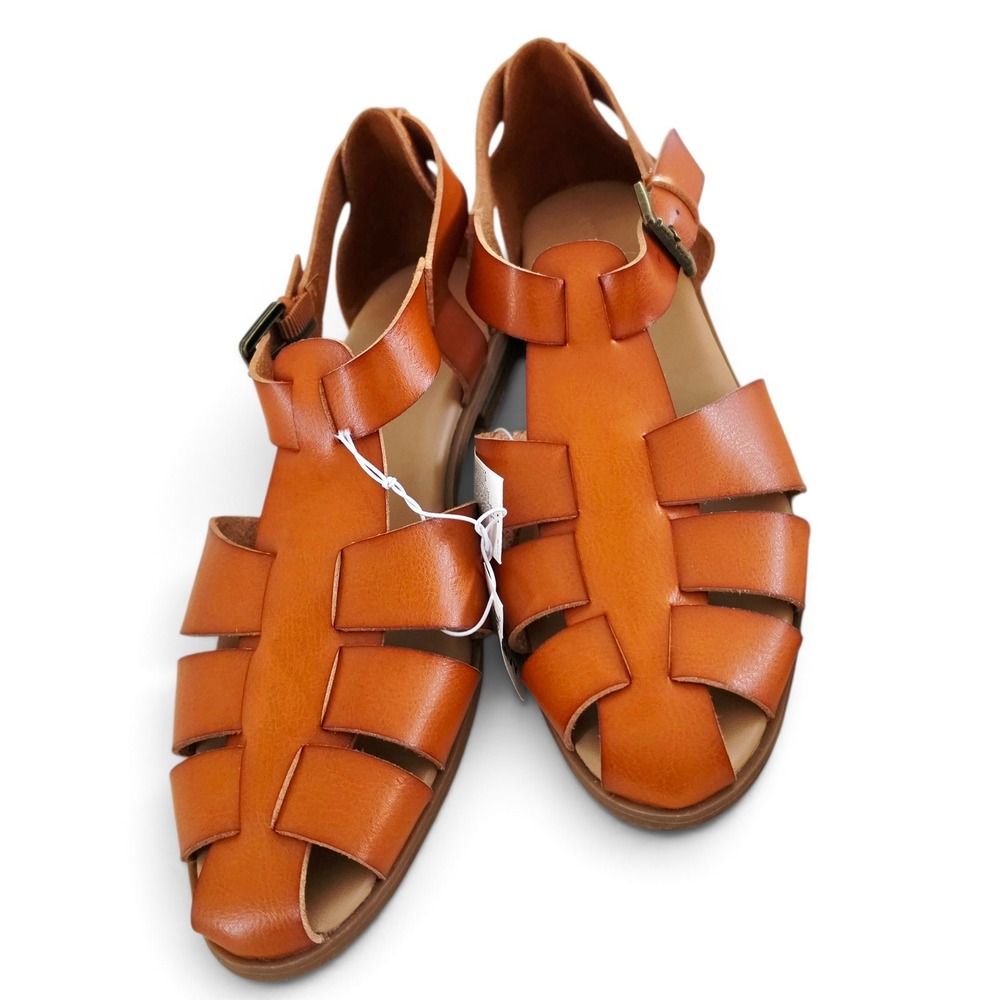 Old Navy Faux Leather Fisherman Gladiator Sandals Women's 9 Cognac Brown NWT